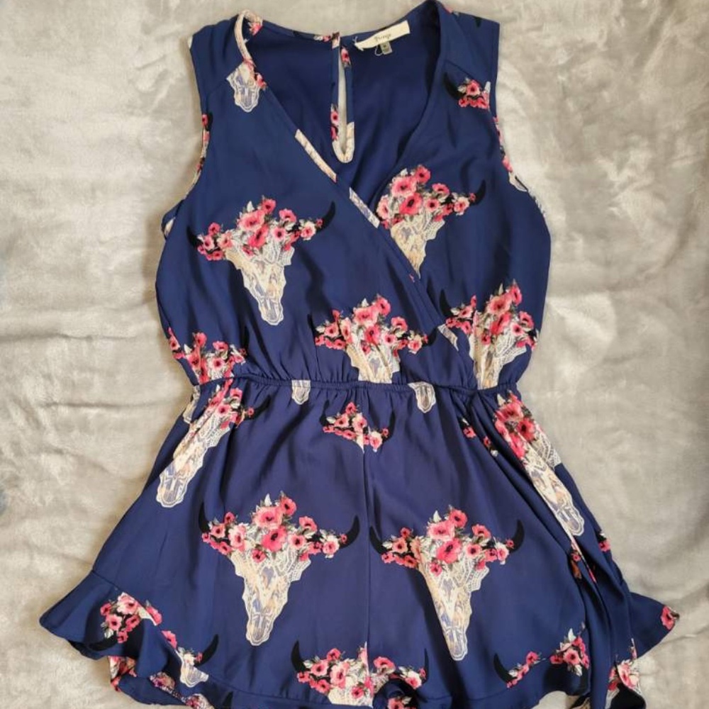 Boutique blue romper with flowers